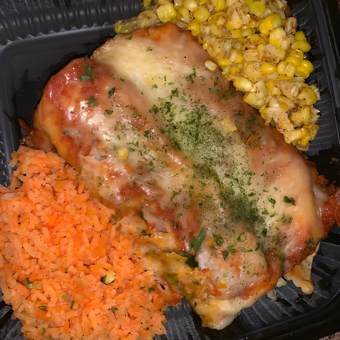 Chicken and Beef Enchiladas with Sazon Rice and Corn