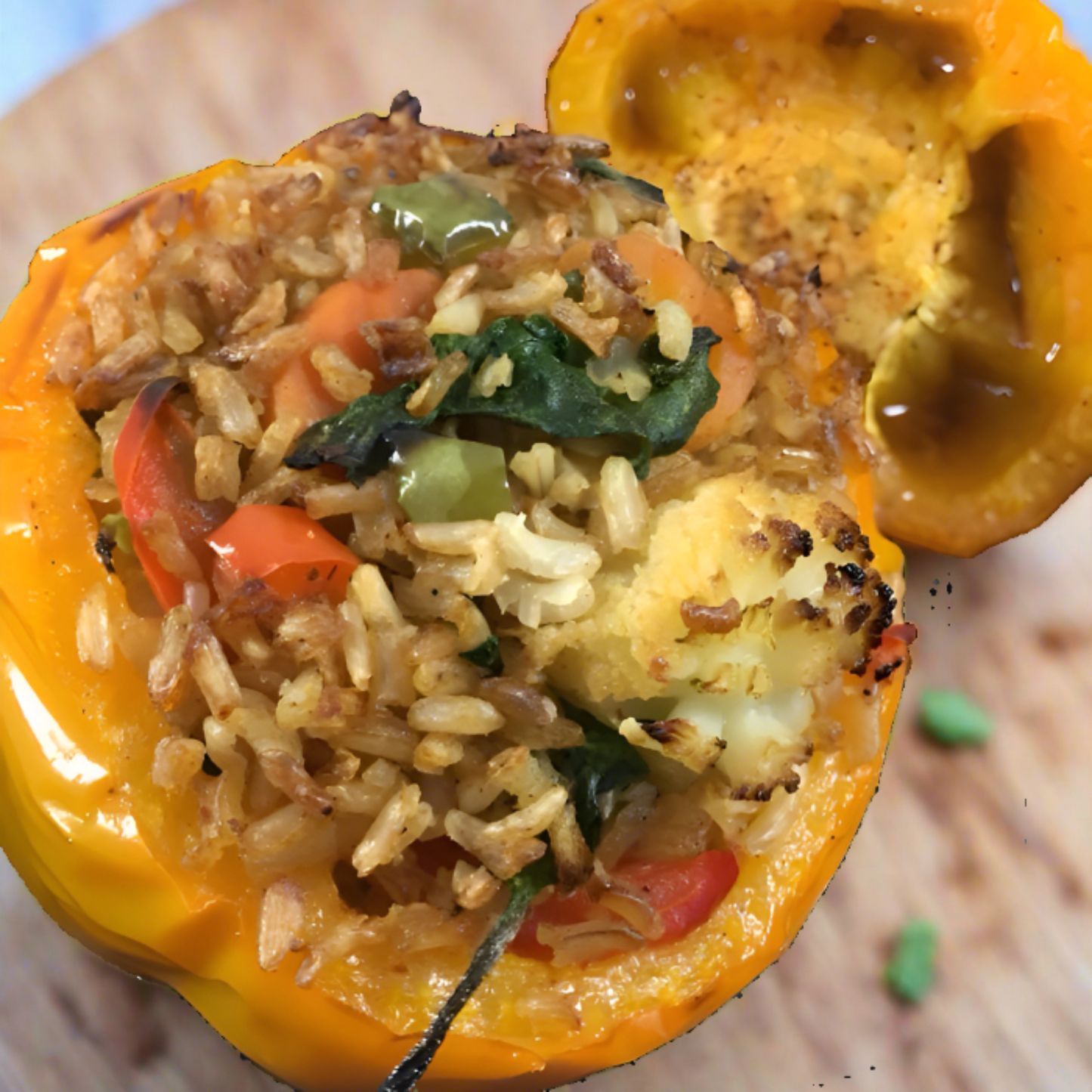Veggie Fried Rice Stuffed Roasted Bell Pepper